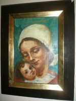 PFILF ÉVA - Madonna  - OLAJFESTMÉNY  KERETBEN - 42  cm x 33 cm