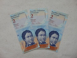 Venezuela 3 darab 2 bolivar 2012 Sorszámkövető Szép bankjegyek