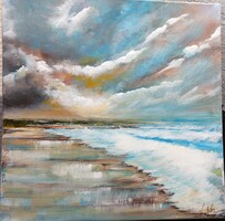 "VIHAROS TENGER" festmény feszitett vásznon 50x 50 cm