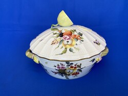 Herendi porcelán Gyümölcs mintás 6 személyes leveses tál