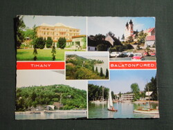 Képeslap,Tihany,mozaik,Bencés templom,Balaton part,szálló,posta,vitorlás hajó látkép,részlet,1975-