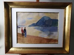 BÉR RUDOLF /1924-2004/ - NAGYMAROSI DUNAPART VISEGRÁD LÁTKÉPÉVEL