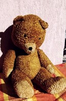 Antik nagytestű szalmatömésű mackó. Mozgó forgó végtagokkal