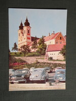 Képeslap,Tihany,Bencés Apátság,parkoló,autó látkép,részlet,1968-