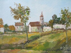 Bánfi - "Eltűnt kupolák nyomában..." Magányos templom - (olaj,karton 27×33 cm)