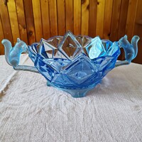 Art deco mókus füles Brokwitz üveg tál, asztalközép