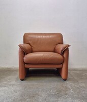 Mid centucentury modern konyak színű bőr ülőgarnitúra, kanapé, fotel, lábtartó Wittmann