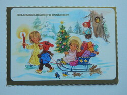 Képeslap: modern karácsonyi üdvözlet - angyalkák és manók