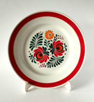 GYÖNYÖRŰ RÉGI HOLLÓHÁZI PORCELÁN FALI DÍSZTÁNYÉR KÉZZEL FESTETT MAGYAROS MINTÁVAL