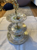Czechlovák 3 emeletes jelenetes lüszter mázas porcelán kínáló.
