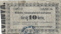 10 új krajczár krajcár kreuzer Miskolcz városa pénztári utalványa 1860 Miskolc 2.