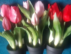 3 db tulipán - élethű művirág cserépben