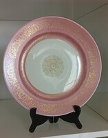 Régi aranyozott nagyméretű rózsaszín Rosenthal porcelán dísztál dísztányér 27 cm