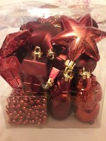 Nagy doboz karácsonyi különböző figurális díszek gyöngyök bronz 32 db. Új