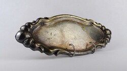 1V395 Old Marked Silver-Glazed Copper Bubble Edge Tray 34.5 cm