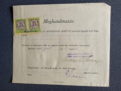 ZA630.38 Régi irat  Meghatalmazás - Dr. Rosenberg Márton  Miskolc- 1924 Szilágyi és Diskant motor gp