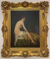 Garantáltan eredeti! Ülő női akt (1920-30-as évek) EXTRA KVALITÁS olaj, vászon festmény! 1 Ft-ról!