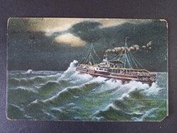 Régi képeslap ritka - Vihar a Balatonon - 1922 1,5 koronás bélyeggel
