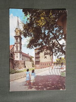 Képeslap,Sopron,Lenin körút,Szent György templom,utca látkép,részlet,1982-