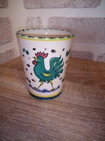 Deruta, verde gallo (?) kakas mintás kerámia pohár. 9,5 cm. Hibátlan