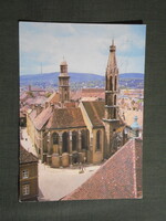 Képeslap,Sopron,Főtér,Kecske-templom látkép,részlet,1985-