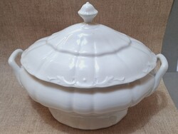 Nagyméretű fehér porcelán leveses tál, 32,5 x 20 x 25 cm