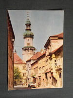 Képeslap,Sopron,Storno-ház,tűztorony,utca látkép,részlet,1962-