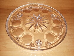 Három lábú vastag üveg kínáló tortatál, asztalközép - átm. 31,5 cm (7p)