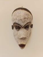 Afrikai maszk antik patinás fehér fa Kwele népcsoport Gabon africká maska 730 D11 1985