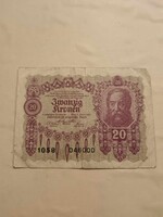 20 korona, 1922-ből német nyelvű mindkét oldala, osztrák