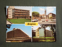 Képeslap,Sopron,mozaik,üdülő,szálló,Lenin körút,templom,utca látkép,részlet,1982-