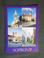Képeslap,Sopron,mozaik,Főtér,templom,tűztorony,szentháromság szobor látkép,részlet,1988-
