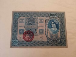 1000 korona 1902-ből, ezer koronás bankjegy, Magyar felülbélyegzéssel