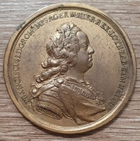 Matthew Donner I. Ferenc koronázása 1745 aranyozott ón emlékérem