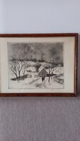 Kórusz József 1927-2010 festőművész, grafikus műhelye, rézkarc nyomat szignóval