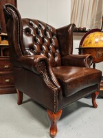 MEGRENDELHETŐ Eredeti barna bőr Chesterfield fotel , klasszikus angol﻿ bőr fülesfotel
