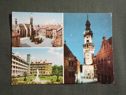 Képeslap,Sopron,térképes,Főtér,Szentháromság szobor,szanatórium,Tűztorony látkép,részlet,1972-