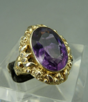 Antik aranyozott ezüst gyűrű hatalmas ametiszt kő