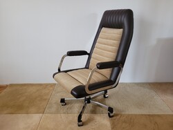 Retro krómozott fémvázas állítható magasságú görgős Konzul fotel mid century gurulós fotel