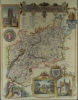 1V412 Keretezett 19. századi Gloucestershire térkép másolat - színes nyomat 53.5 x 43.5 cm