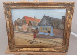 (FBL6) Próday Lajos utcarészlet festménye Rákoskeresztúr   49x39 cm kerettel