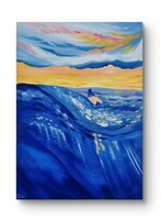 Hallgat a mély olajfestmény, 50x70 cm, olaj-vászon, tenger, naplemente,modern tájkép,mozgalmas,élénk