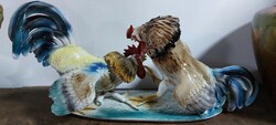 Porcelán harcoló kakasok Szabó Zoltán szignóval! 58cm!!!