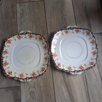 2 csodás régi pillangós-virágos porcelán tányér (25x23,2 cm)