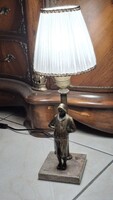 Antik márvány talpas bronz éjjeli lámpa egy 18 cm -es bronz figurával