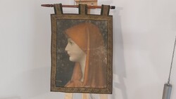 Régi Szent Fabiola textil falikép  31x47 cm