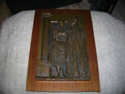 Nagy István János: jelzett, bronz relief: Juhász a szerelmesével