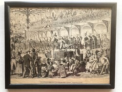 1865, bécsi Férfikar farsangi estje - antik metszet ritkaság, Vinzenz Katzler (1823-1882)