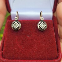 Antik Bécsi Art Deco 14K Arany Buton Foglalatos Brill Fülbevaló RITKA SZÖGLETES FEJ!