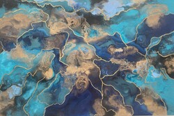 „Ocean” – Kék, türkiz, arany és fekete színű absztrakt Festmény (120×80 cm)